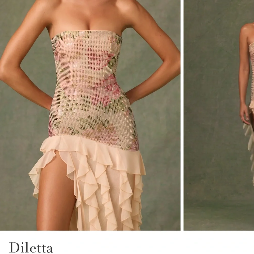 Diletta floral rhinestone ruffle maxi dress with slit - Picture 2 of 4